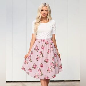 Mikarose Pink and White Striped FloralSkirt